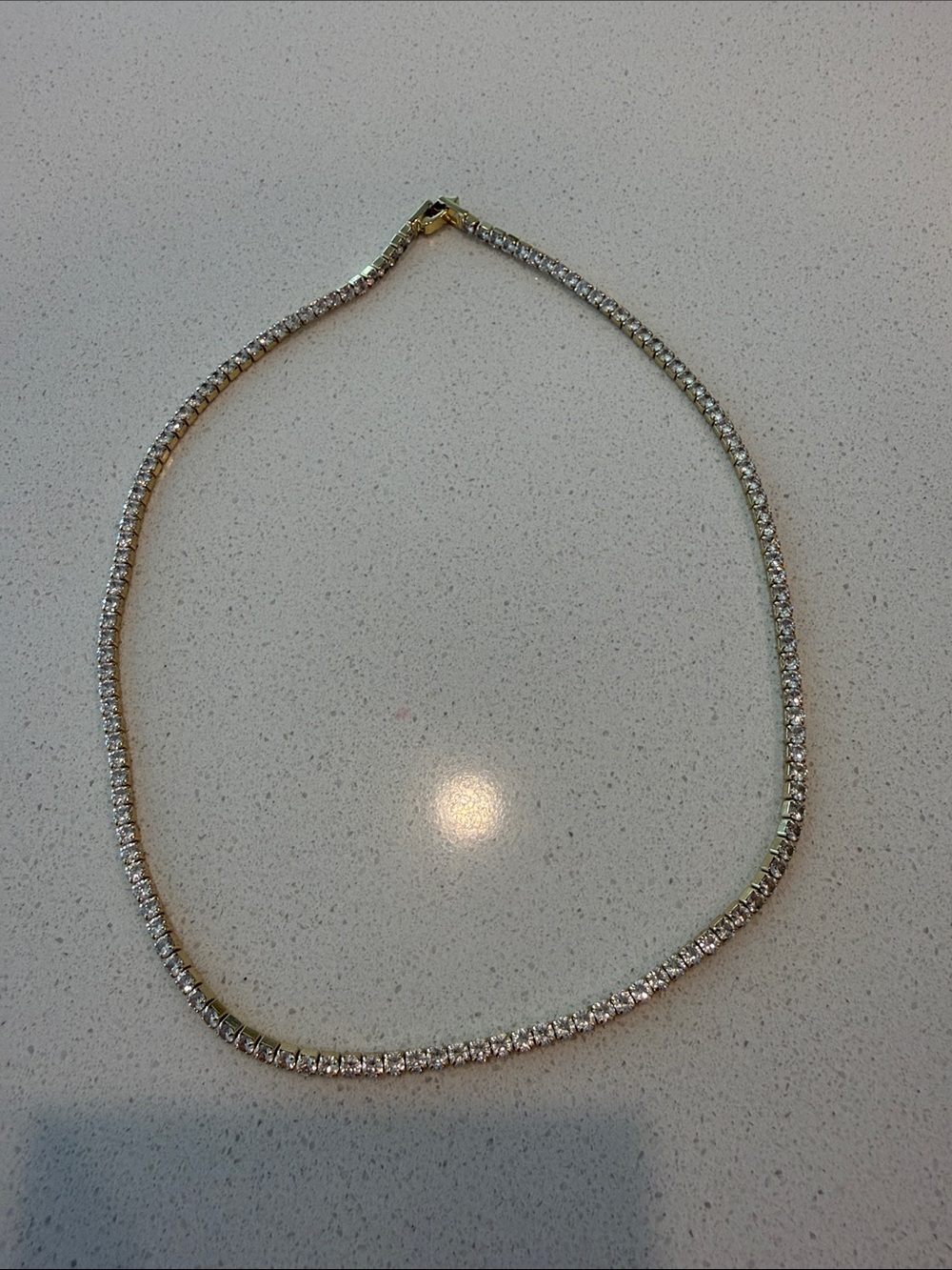 Sparkling Gold Tennis Necklace with Clear Stones - Women Jewelry